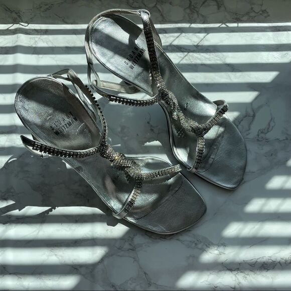Stuart Weitzman Heels Silver Crystal Braided Twisted - Picture 1 of 11